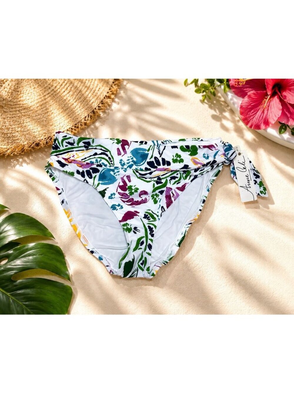 Anne Cole Petal Soft Band Side Tie Floral Tie Closure Swim Bottoms Size L
